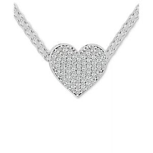 Cubic Zirconia Pavé Heart 18" Pendant Necklace in Sterling Silver